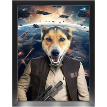 Load image into Gallery viewer, HAM SOSAGE IN SPACE - Hans Solo &amp; Star Wars Inspired Custom Pet Portrait Framed Satin Paper Print