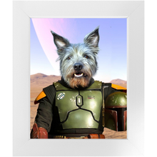 Load image into Gallery viewer, Bob &amp; Fetch- Boba Fett &amp; Star Wars Inspired Custom Pet Portrait Framed Satin Paper Print