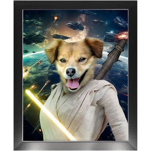 LIGHT REY IN SPACE - Rey Skywalker & Star Wars Inspired Custom Pet Portrait Framed Satin Paper Print