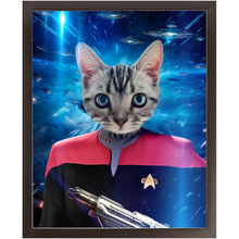 Load image into Gallery viewer, CAPTAIN RUNAWAY IN SPACE  - Star Trek Inspired Custom Pet Portrait Framed Satin Paper Print