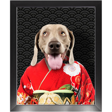 Load image into Gallery viewer, Aka Bara - Japanese Geisha &amp; Kimono Inspired Custom Pet Portrait Framed Satin Paper Print
