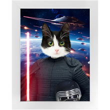 Load image into Gallery viewer, BARK LORD IN SPACE - Kylo Ren &amp; Star Wars Inspired Custom Pet Portrait Framed Satin Paper Print