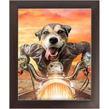 Load image into Gallery viewer, Squeezy Rider - Easy Rider &amp; Motorcycle Inspired Custom Pet Portrait Framed Satin Paper Print