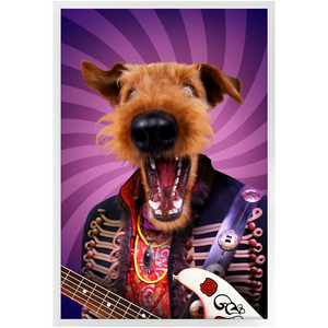 Purple Craze - Jimmy Hendrix, Rock and Roll Inspired Custom Pet Portrait Framed Satin Paper Print