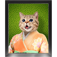 Load image into Gallery viewer, Orenjisan - Japanese Geisha &amp; Kimono Inspired Custom Pet Portrait Framed Satin Paper Print