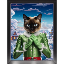 Load image into Gallery viewer, SNOWFLAKE - Christmas elf Inspired Custom Pet Portrait Framed Satin Paper Print