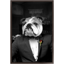 Load image into Gallery viewer, The Dogfather - Godfather, Gangster &amp; Mafia Inspired Custom Pet Portrait Framed Satin Paper Print