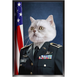 COMMANDEAR - Military Air Force Officer Inspired Custom Pet Portrait Framed Satin Paper Print