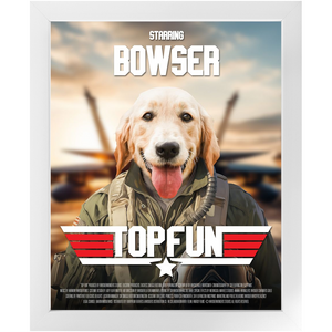 TOP FUN Movie Poster - Top Gun Inspired Custom Pet Portrait Framed Satin Paper Print