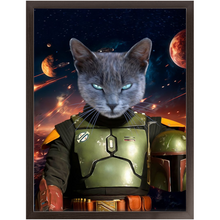 Load image into Gallery viewer, BOB AND FETCH IN SPACE - Boba Fett &amp; Star Wars Inspired Custom Pet Portrait Framed Satin Paper Print