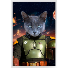 Load image into Gallery viewer, BOB AND FETCH IN SPACE - Boba Fett &amp; Star Wars Inspired Custom Pet Portrait Framed Satin Paper Print