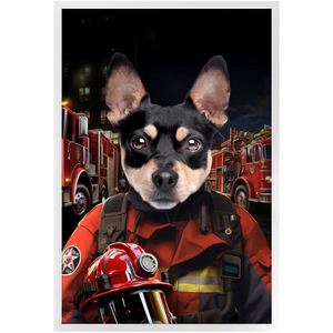ON FIRE - Firefighter Inspired Custom Pet Portrait Framed Satin Paper Print