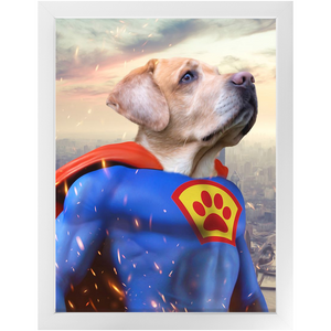 Supermutt - Superman, Superhero Inspired Custom Pet Portrait Framed Satin Paper Print