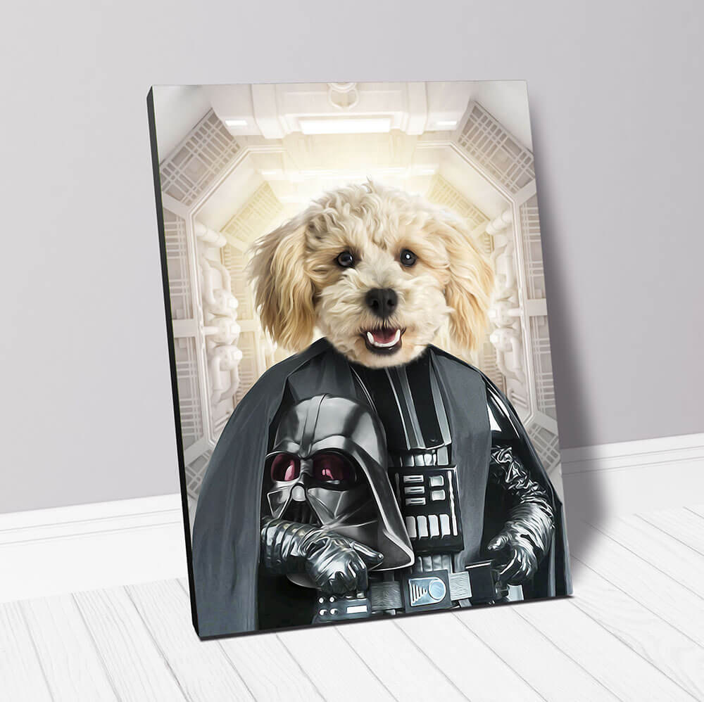 dog portrait in star wars inspired costume of darth vader