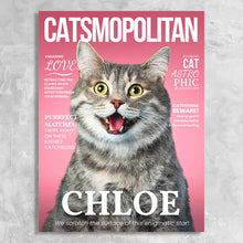 Load image into Gallery viewer, Catsmopolitan Magazine Cover Featuring a Cat with imaginary article titles- Personalized Gift for Cat Owners