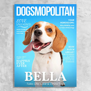 Dogsmopolitan Magazine Cover Featuring a Dog with imaginary article titles- Personalized Gift for Dog Owners
