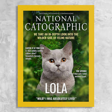 Load image into Gallery viewer, National Catographic Magazine Cover Featuring a Cat with imaginary article titles- Personalized Gift for Cat Owners