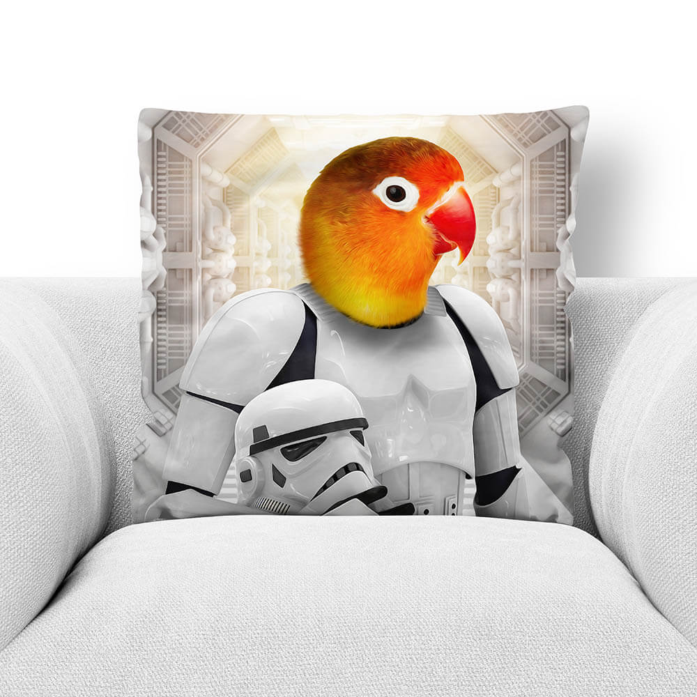 Storm Blooper - Storm Trooper & Star Wars Inspired Custom Pet Portrait Throw Pillow