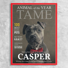 Load image into Gallery viewer, Tame Magazine Cover Featuring a Dog with imaginary article titles- Personalized Gift for Dog Owners
