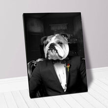 Load image into Gallery viewer, dog portrait in black tuxedo suit